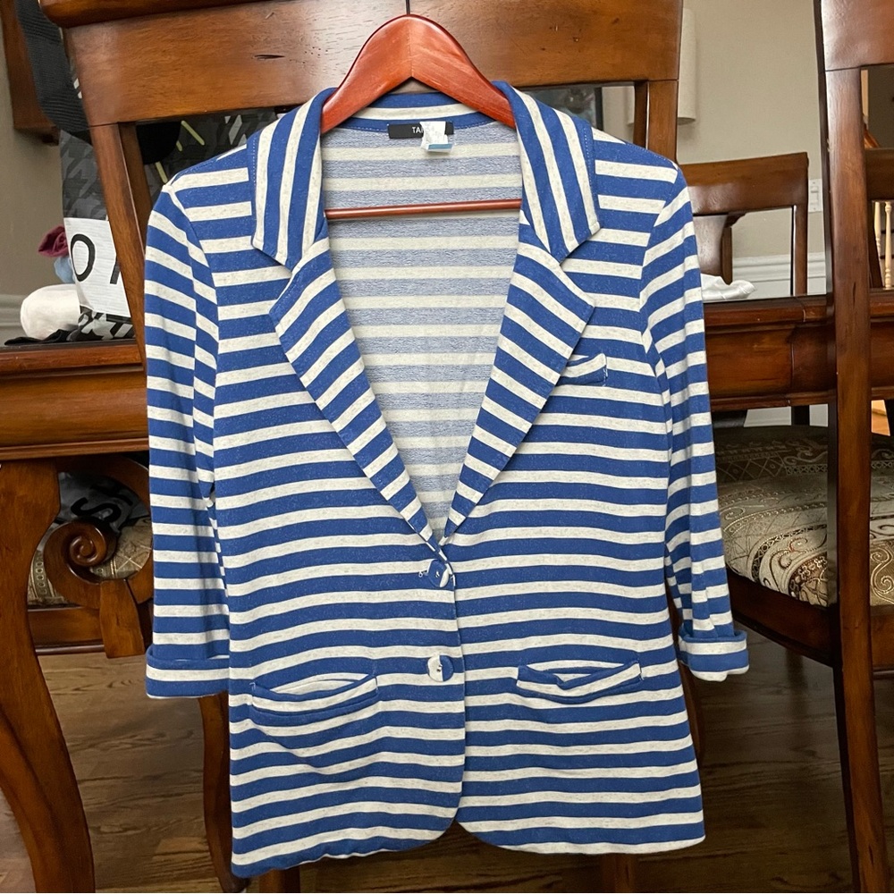 Tart blue and white medium striped blazer